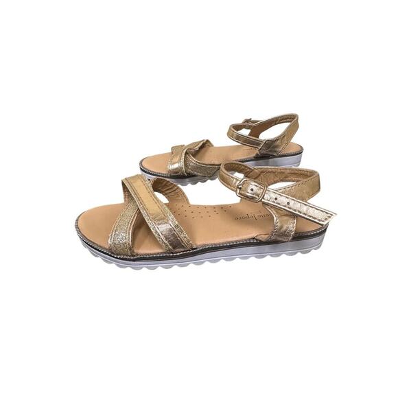 Nanette Lepore US 12 GIRLS Gold Criss Cross Ankle Strappy Sandals Vacation Beach - Picture 6 of 11